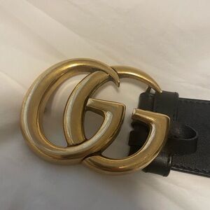 Gucci Black Leather Belt with Gold Buckle